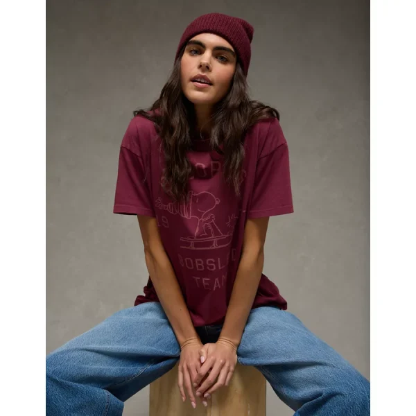 AE Snoopy Holiday Oversized Graphic T-Shirt - Preppy Red