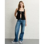 AE Tie Front Flyaway Babydoll Tank Top - True Black