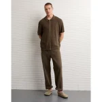 AE Weekend Button-Up Sweater Polo Shirt - Olive