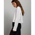 AE77 Premium Boxy Long-Sleeve Cropped T-Shirt - White