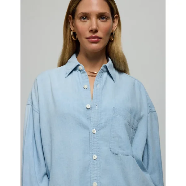AE77 Premium Denim Boyfriend Shirt - Light Wash