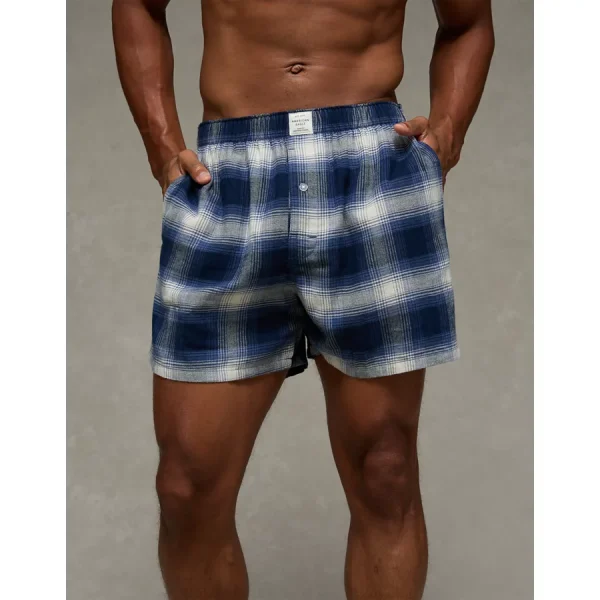 AEO Stretch Plaid Classic Boxer Short - Navy
