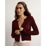 AE Fitted Crew Neck Cardigan - Burgundy