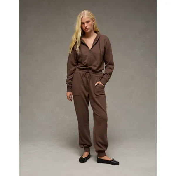 AE Fleece Hoodie Jumpsuit - Coffee