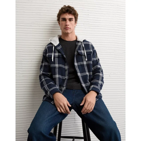 AE Hooded Flannel Shirt - Rich Navy