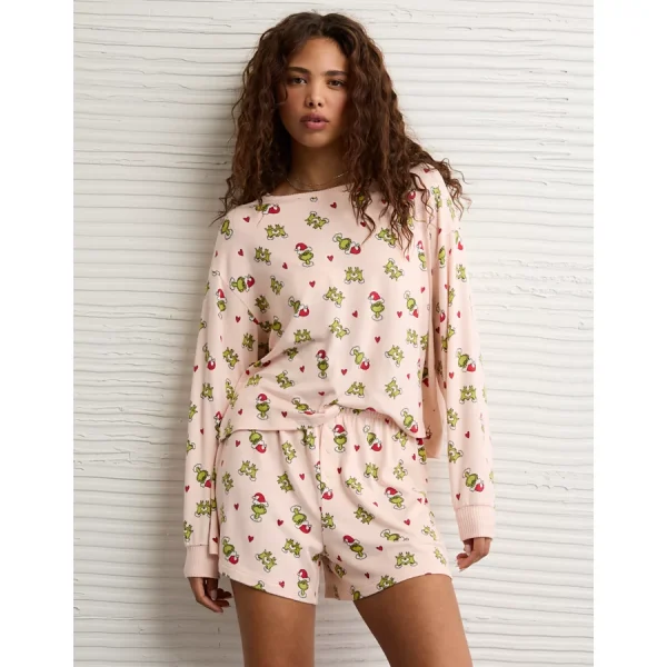 AE Luxe Plush Grinch PJ Set - Pink Note