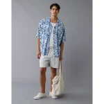 AE Poolside Floral Button-Up Shirt - Blue
