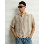 AE Poolside Linen-Blend Striped Button-Up Shirt - Light Khaki