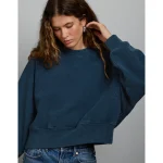AE77 Premium Cropped Fleece Sweatshirt - Dark Blue