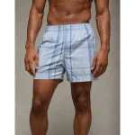 AEO Men's Plaid Poplin Pocket Boxer Short - Blue Path