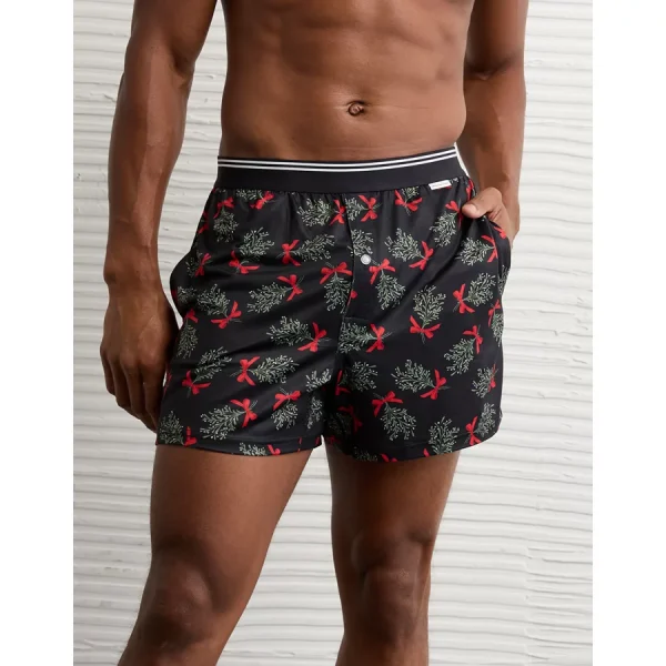 AEO Men's Ultra Soft Mistletoe Pocket Boxer Short - Navy