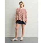 AE Big Hug Crew Neck Waffle Sweatshirt - Berry