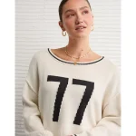 AE Boatneck Graphic Sweater - Cream