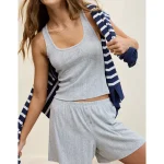 Aerie Off-Duty Pointelle Tank Top - Medium Heather Gray
