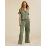 Aerie Real Soft® Ruffle Trouser PJ Pant - Olive Fun