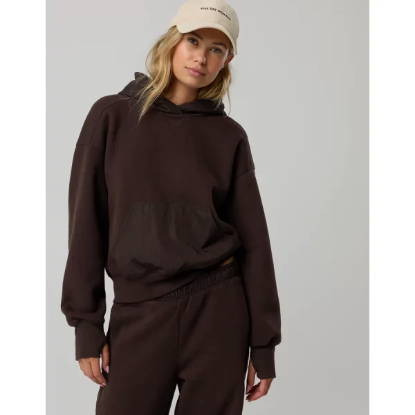 OFFLINE By Aerie Cloud Fleece Nylon Hoodie - Deep Earth