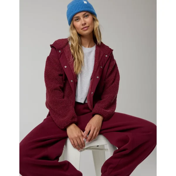 OFFLINE By Aerie Fluff Love Sherpa Jacket - Deep Cherry