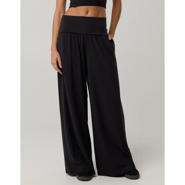 OFFLINE By Aerie Real Me Foldover Super Wide Leg Pant - True Black