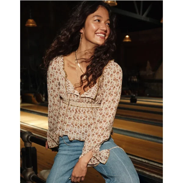 AE Chiffon Ruched Blouse - Cream