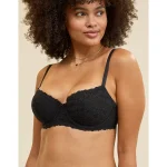 Show Off Vintage Lace Lightly Lined Balconette Bra - True Black
