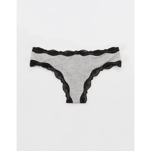 Superchill Modal Lace Thong Underwear - Medium Heather Gray