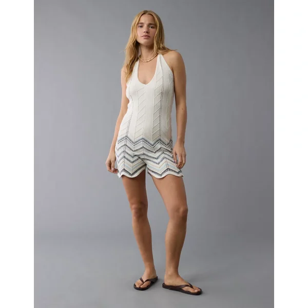 AE Crochet Halter Romper - Brown