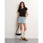 AE Henley Pointelle Sweater T-Shirt - Black