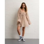 AE Long Sleeve Babydoll Mini Dress - Cream