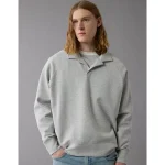 AE 24/7 Long-Sleeve Rugby Polo Sweatshirt - Grey