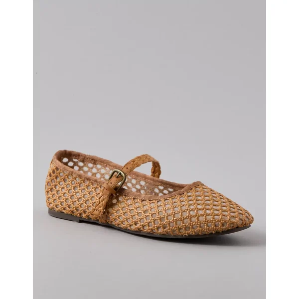 AE Raffia Mesh Mary Jane Flats - Natural
