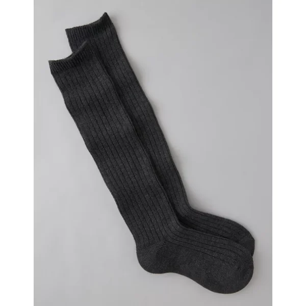 AE Rib Knit Knee-High Socks - Heather Gray