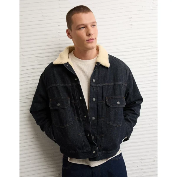 AE Sherpa Denim Jacket - Dark Wash