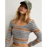 AE Whoa So Soft Cropped Scoop Neck Sweater - Grey