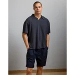 AE77 Premium Linen-Blend Polo Shirt - Navy