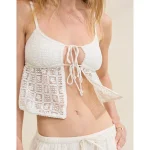 Show Off High Tide Lace Tie Front Tank Top - Soft Muslin