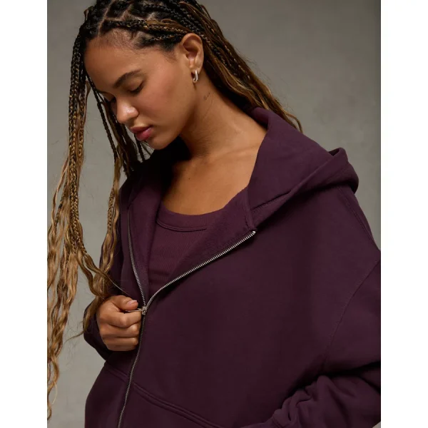 AE Everyday Luxe Oversized Zip-Up Hoodie - Jet Indigo