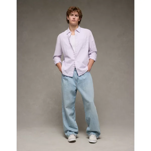 AE Everyday Relaxed Fit Poplin Button-Up Shirt - Lilac Ice