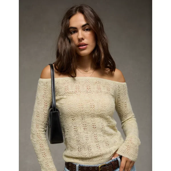 AE Off-The-Shoulder Sweater - Green