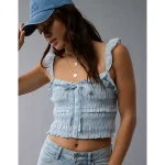 AE Smocked Ruffle Tank Top - Light Blue