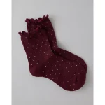 AE Sparkle Dot Ruffled Cropped Crew Socks - Burgundy