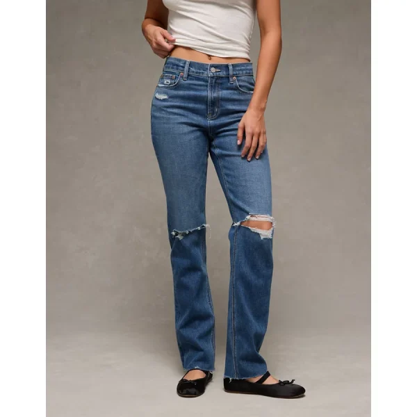 AE Stretch Ripped Super High-Waisted Straight Jean - Dreamy Indigo