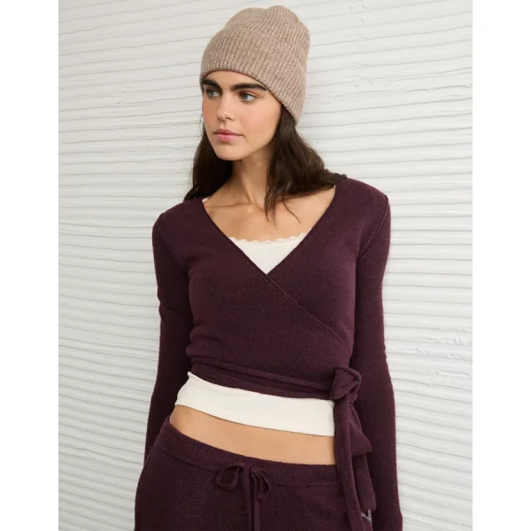 AE Whoa So Soft Ballet Wrap Sweater Top - Purple
