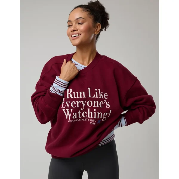 OFFLINE By Aerie Cloud Fleece Oversized Crewneck Sweatshirt - Maroon
