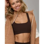 OFFLINE By Aerie Real Me XTRA Ribbed Classic Sports Bra - Deep Earth