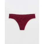 Superchill Cotton Rib Lace Thong Underwear - Deep Cherry