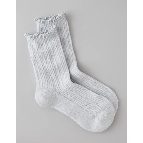 AE Cozy Pointelle Crew Socks - Light Heather Gray