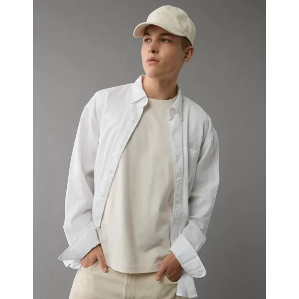AE Everyday Relaxed Linen-Blend Button-Up Shirt - White