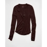 AE Long Sleeve Henley T-Shirt - Brown