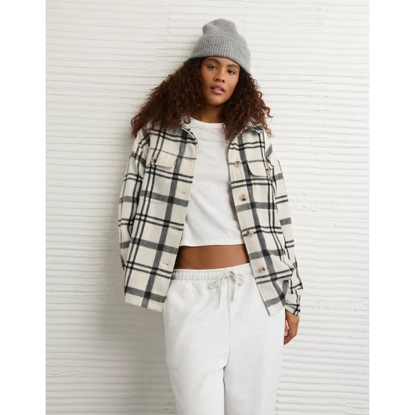 AE Oversized Plaid Shacket - Gray