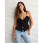 AE Ruffle Tie-Front Cami Top - Black